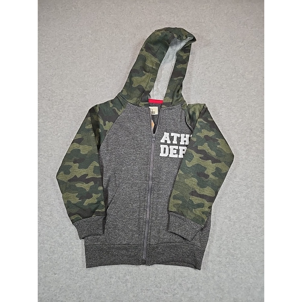 COPPER DENIM Boys Size 5 Gray Camo Full Zip Fleece Hooded Jacket Lightweight NWT